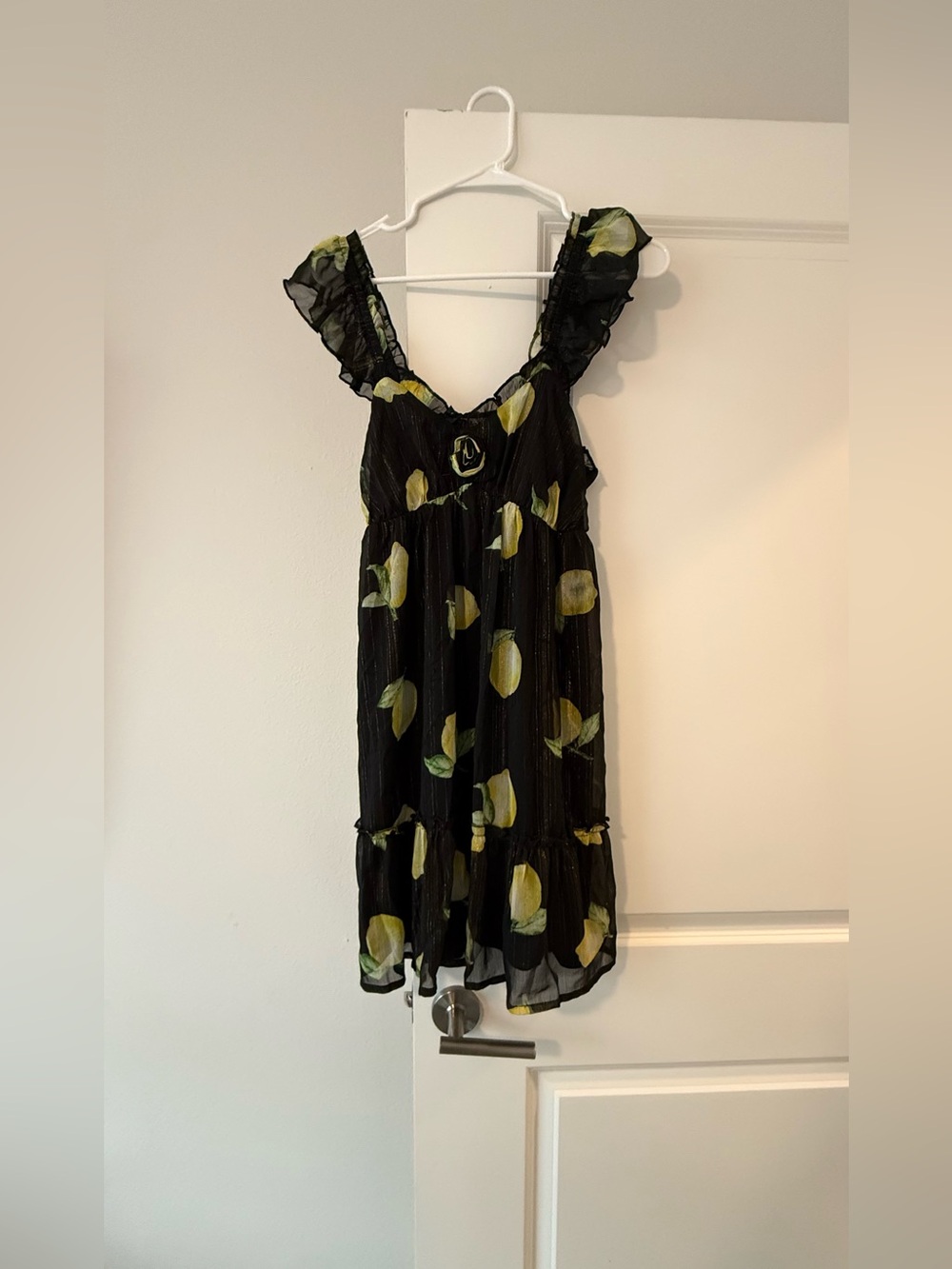 Mimi Chica Black Mini Dress with Yellow Lemon Print